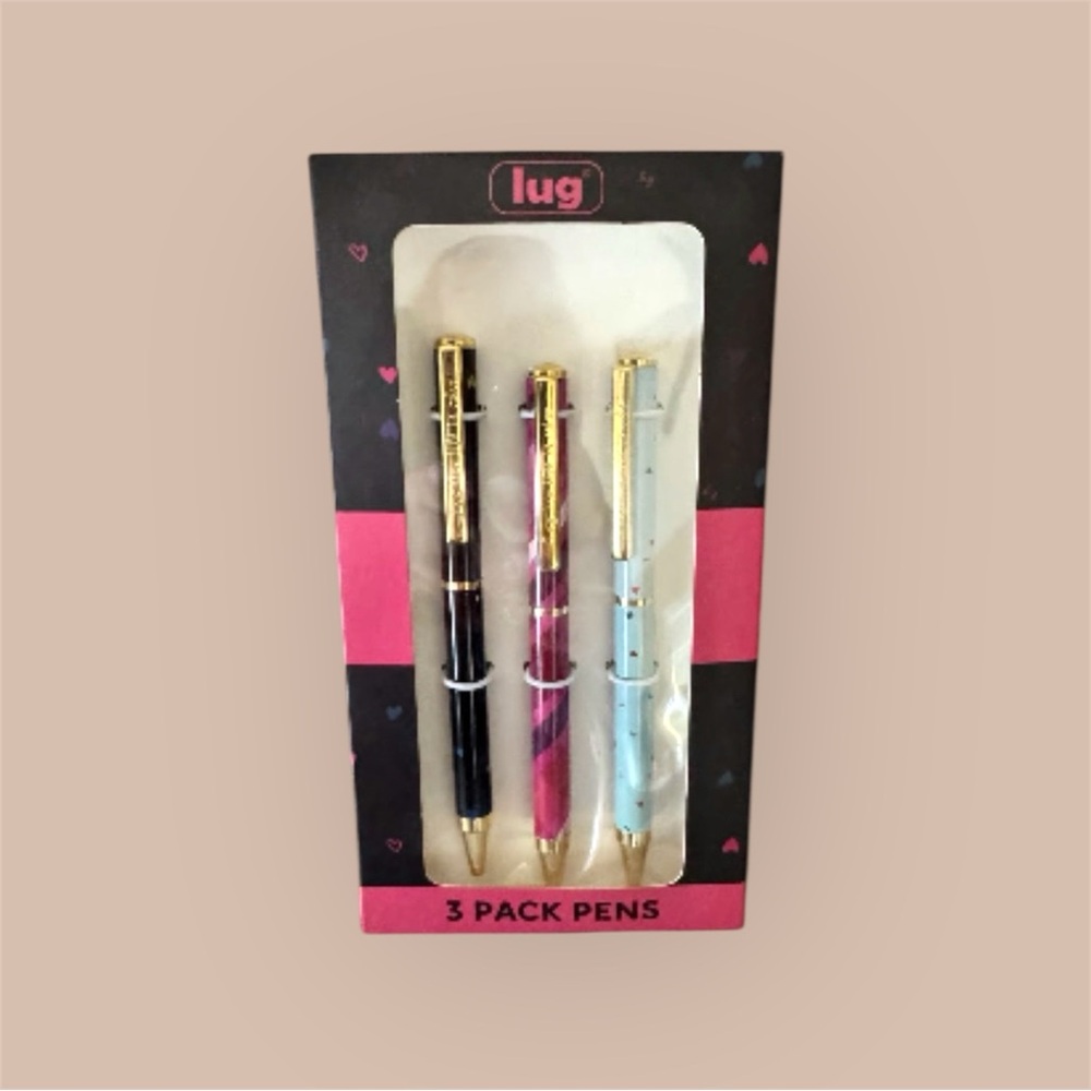 ✍️ Lug Pen Trio - Black, Pink, Light Blue “Hearts Multi”